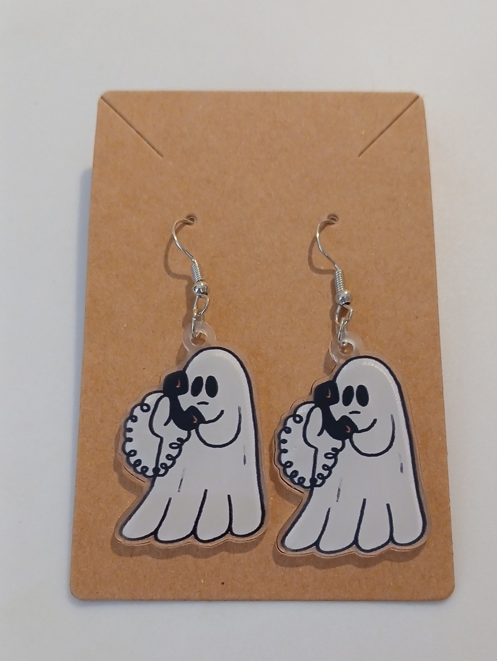 Ghost Phone Charm Earrings in White - Small Pets